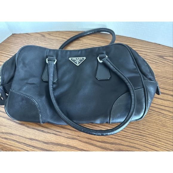 PRADA shoulder bag in black with triangular logo plate and nylon "As Is" - Picture 1 of 9